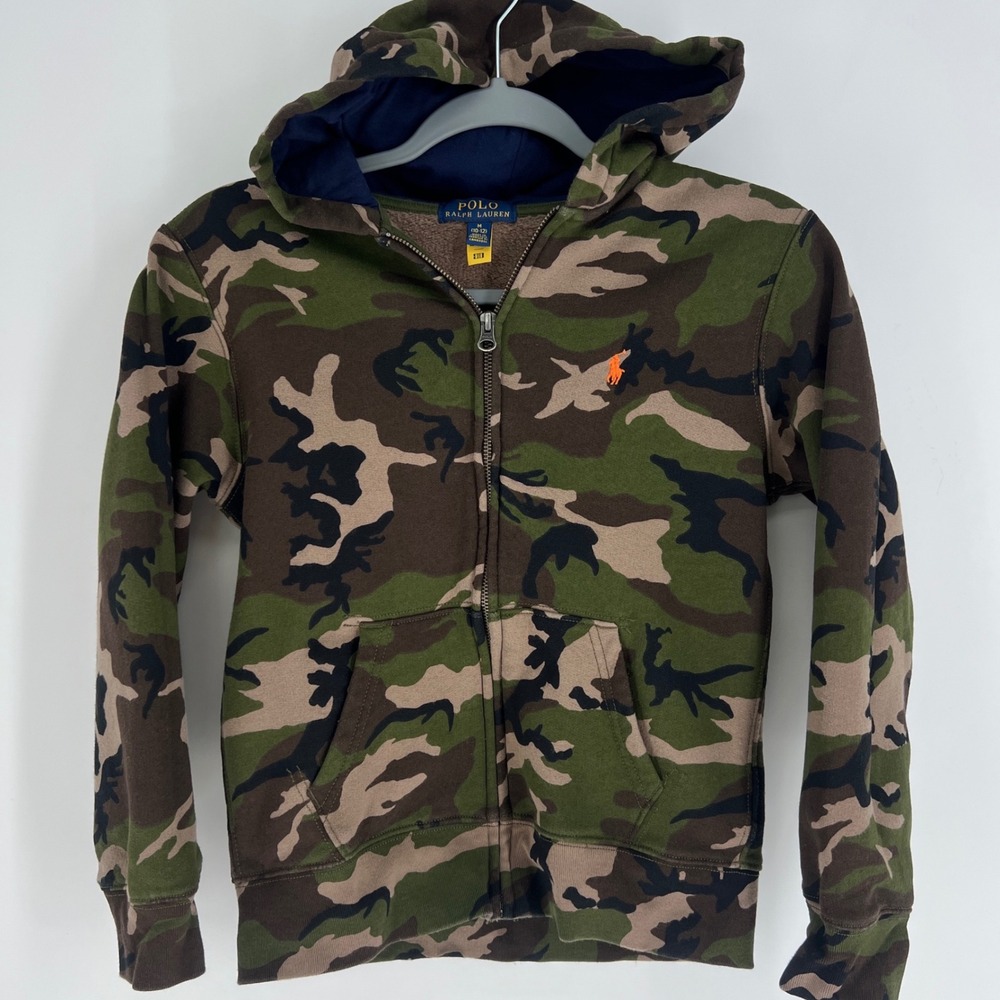 Polo Ralph Lauren‎ Kids Camo Full Zip Hoodie Sweatshirt Size M 10-12 Pony Logo